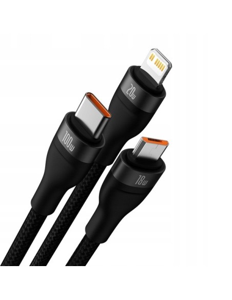 Baseus Flash Series 2 | Kabel USB-C / USB-A - USB-C, Lightning, Micro USB 1.2m 100W	