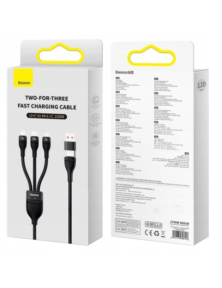 Baseus Flash Series 2 | Kabel USB-C / USB-A - USB-C, Lightning, Micro USB 1.2m 100W	