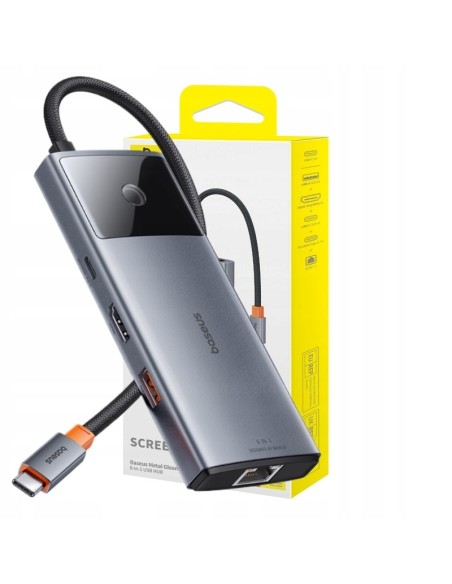 Baseus Metal Gleam II 6w1 | Adapter HUB 6w1 USB-C do HDMI, RJ45, Typ-C Data, 2x USB3.2, Typ-C 100W