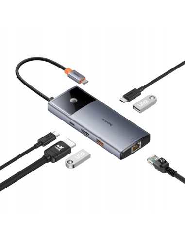 Baseus Metal Gleam II 6w1 | Adapter HUB 6w1 USB-C do HDMI, RJ45, Typ-C Data, 2x USB3.2, Typ-C 100W