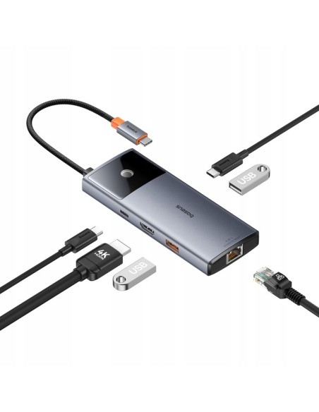 Baseus Metal Gleam II 6w1 | Adapter HUB 6w1 USB-C do HDMI, RJ45, Typ-C Data, 2x USB3.2, Typ-C 100W
