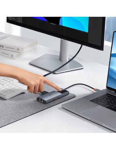 Baseus Metal Gleam II 6w1 | Adapter HUB 6w1 USB-C do HDMI, RJ45, Typ-C Data, 2x USB3.2, Typ-C 100W