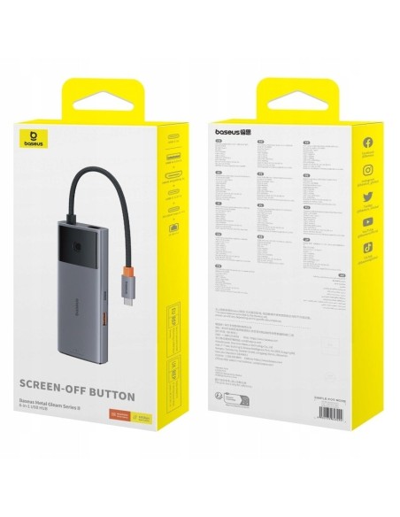 Baseus Metal Gleam II 6w1 | Adapter HUB 6w1 USB-C do HDMI, RJ45, Typ-C Data, 2x USB3.2, Typ-C 100W