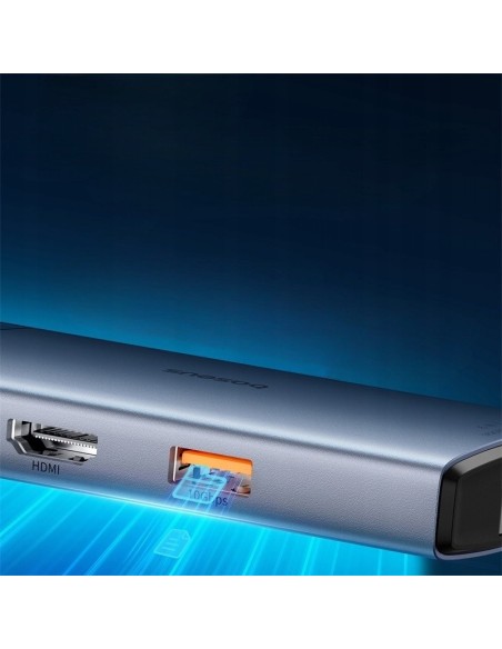 Baseus Metal Gleam II 6w1 | Adapter HUB 6w1 USB-C do HDMI, RJ45, Typ-C Data, 2x USB3.2, Typ-C 100W