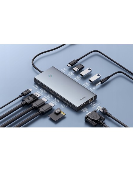 Baseus PortalJoy Series | Adapter HUB USB-C do 13 Portów,  2x HDMI, VGA, DP,  2x USB3.1, USB2.0, USB-C, Mini Jack, RJ45, SF/TF 1
