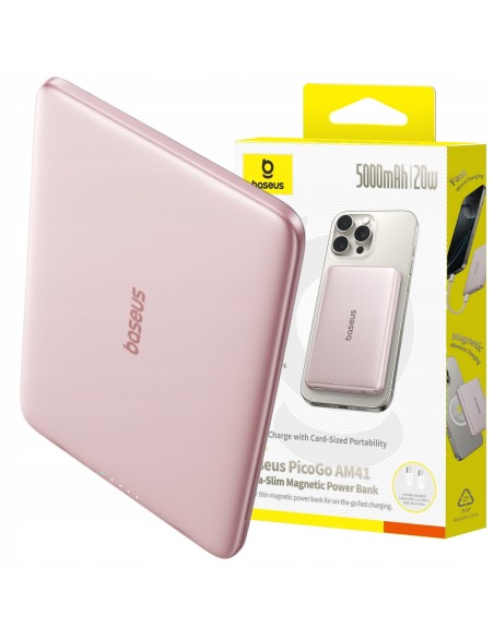 Baseus PicoGo AM41 Ultra-Slim Magnetic Power Bank 5000mAh 20W Nebula Pink