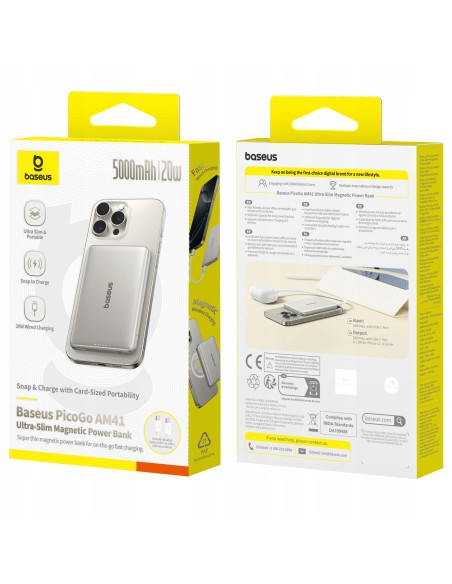 Baseus PicoGo AM41 Ultracienki Magnetyczny Power Bank 5000mAh 20W Natural Titanium