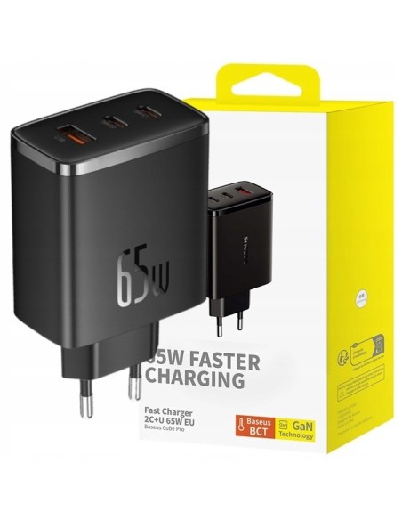 Baseus GaN5 Cube Pro | Ładowarka sieciowa zasilacz 3x USB-C USB-A 65W Power Delivery 3.0 QC 3.0 Huawei SCP FCP AFC PPS