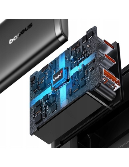 Baseus GaN5 Cube Pro | Ładowarka sieciowa zasilacz 3x USB-C USB-A 65W Power Delivery 3.0 QC 3.0 Huawei SCP FCP AFC PPS