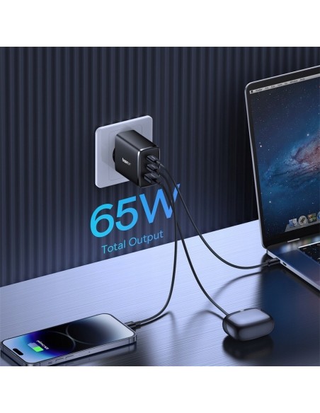 Baseus GaN5 Cube Pro | Ładowarka sieciowa zasilacz 3x USB-C USB-A 65W Power Delivery 3.0 QC 3.0 Huawei SCP FCP AFC PPS