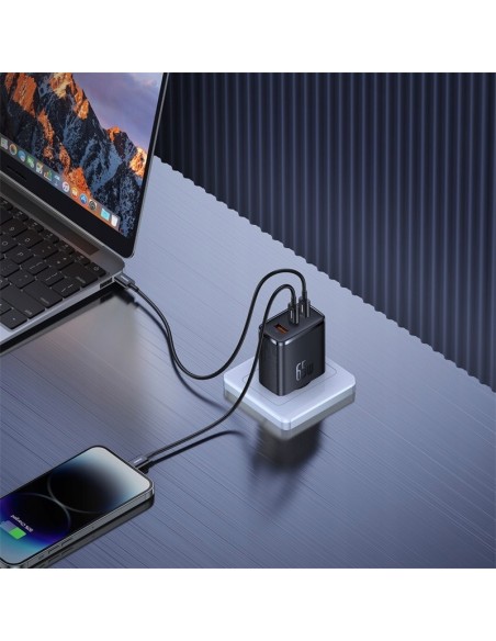Baseus GaN5 Cube Pro | Ładowarka sieciowa zasilacz 3x USB-C USB-A 65W Power Delivery 3.0 QC 3.0 Huawei SCP FCP AFC PPS