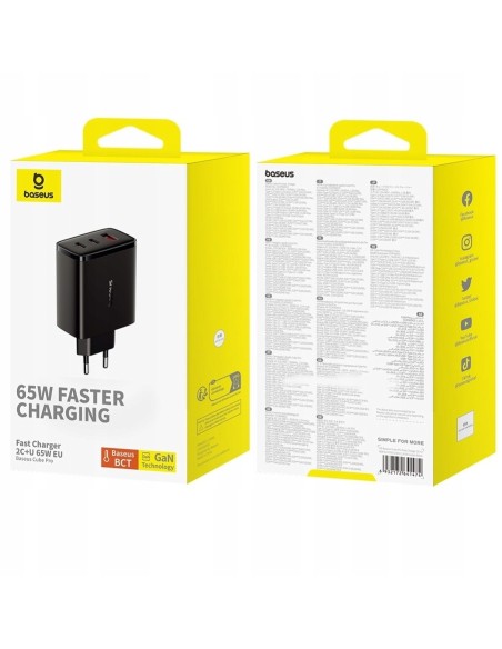 Baseus GaN5 Cube Pro | Ładowarka sieciowa zasilacz 3x USB-C USB-A 65W Power Delivery 3.0 QC 3.0 Huawei SCP FCP AFC PPS