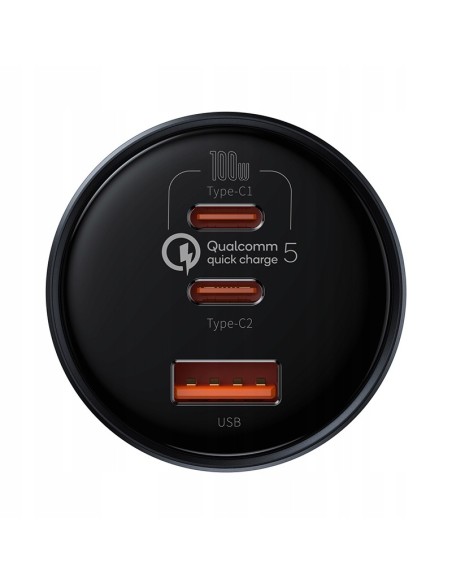 Baseus Qualcomm® Quick Charge™ 5 | Ładowarka samochodowa 2xUSB-C + USB 160W Qualcomm Quick Charge 5.0 PD 3.0 