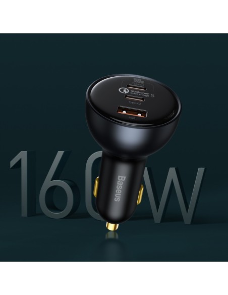 Baseus Qualcomm® Quick Charge™ 5 | Ładowarka samochodowa 2xUSB-C + USB 160W Qualcomm Quick Charge 5.0 PD 3.0 