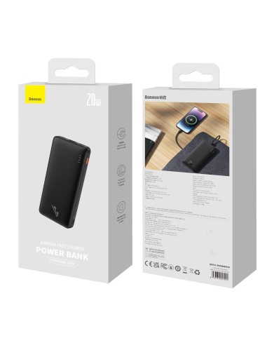 Baseus Airpow Fast Charge Power Bank 10000mAh 20W  Black（With Simple Series Charging Cable USB to Type-C 30cm  Black)