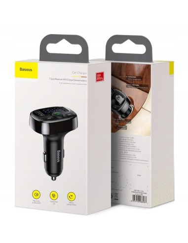 Baseus T typed | Transmiter FM bluetooth MP3 Ładowarka samochodowa 2x USB TF microSD 3.4A  CCMT000001