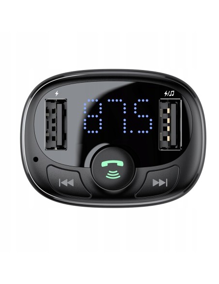 Baseus T typed | Transmiter FM bluetooth MP3 Ładowarka samochodowa 2x USB TF microSD 3.4A  CCMT000001