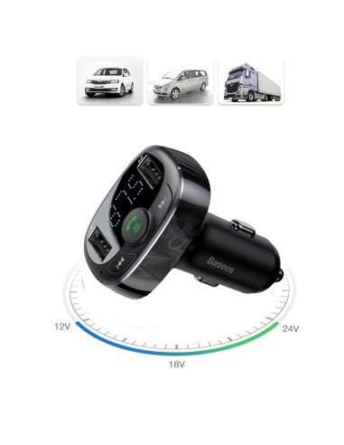 Baseus T typed | Transmiter FM bluetooth MP3 Ładowarka samochodowa 2x USB TF microSD 3.4A  CCMT000001