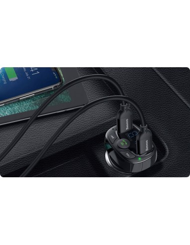 Baseus T typed | Transmiter FM bluetooth MP3 Ładowarka samochodowa 2x USB TF microSD 3.4A  CCMT000001