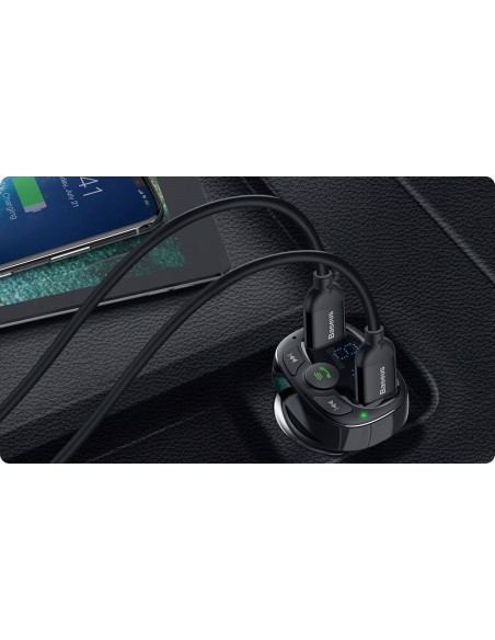Baseus T typed | Transmiter FM bluetooth MP3 Ładowarka samochodowa 2x USB TF microSD 3.4A  CCMT000001