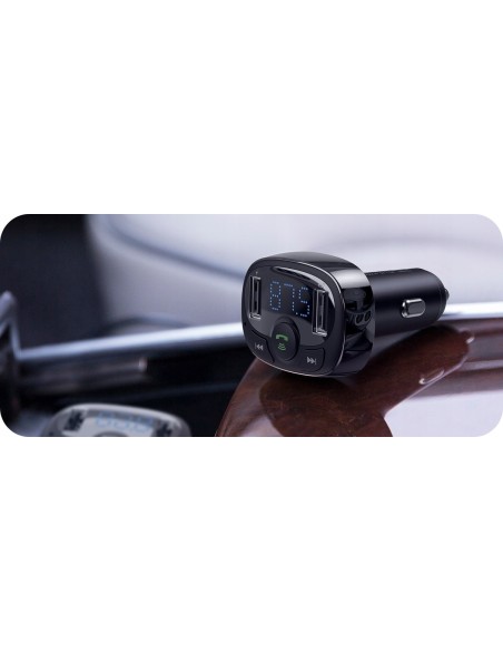 Baseus T typed | Transmiter FM bluetooth MP3 Ładowarka samochodowa 2x USB TF microSD 3.4A  CCMT000001