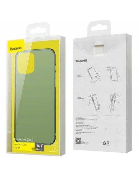 Baseus Frosted Glass Case Sztywne etui z elastyczną ramką iPhone 12 Pro Max Ciemnozielony, eol