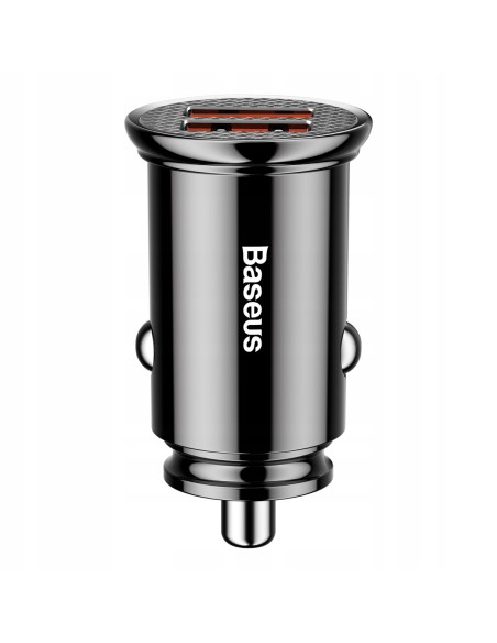 Baseus Circular Plastic A+A 30W |  Ładowarka samochodowa 2x USB Quick Charge 3.0 Huawei SCP 5A LED