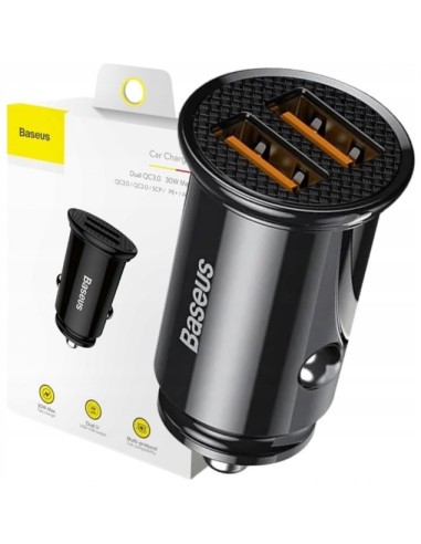 Baseus Circular Plastic A+A 30W |  Ładowarka samochodowa 2x USB Quick Charge 3.0 Huawei SCP 5A LED