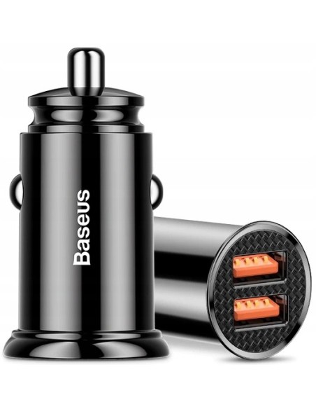Baseus Circular Plastic A+A 30W |  Ładowarka samochodowa 2x USB Quick Charge 3.0 Huawei SCP 5A LED