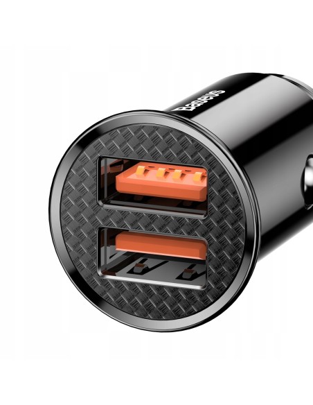Baseus Circular Plastic A+A 30W |  Ładowarka samochodowa 2x USB Quick Charge 3.0 Huawei SCP 5A LED