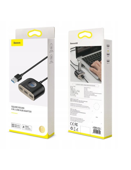 Baseus Square round | HUB adapter rozdzielacz 4w1 USB 3.0 do USB 3.0 x1 + USB 2.0 x3