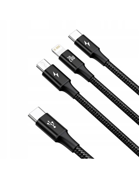 Baseus Rapid Series | Kabel 3w1 Type-C USB-C Micro Lightning Power Delivery 20W 18W 3.5A