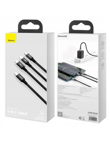 Baseus Rapid Series | Kabel 3w1 Type-C USB-C Micro Lightning Power Delivery 20W 18W 3.5A