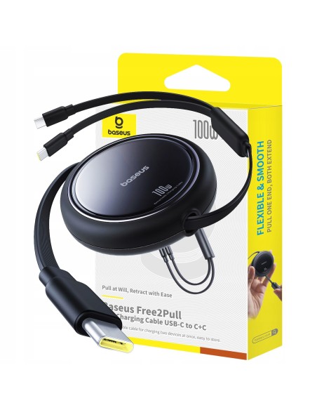Baseus Bright Mirror Series One-for-two Fast Charging Data Cable Type-C to C+C 100W 1m Cluster Black