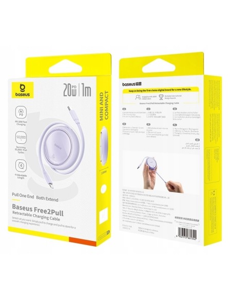  Baseus Free2Pull | Rozwijany kabel, przewód do iPhone, USB-C - Ligtning, Szybkie ładowanie PD 20W, 1m