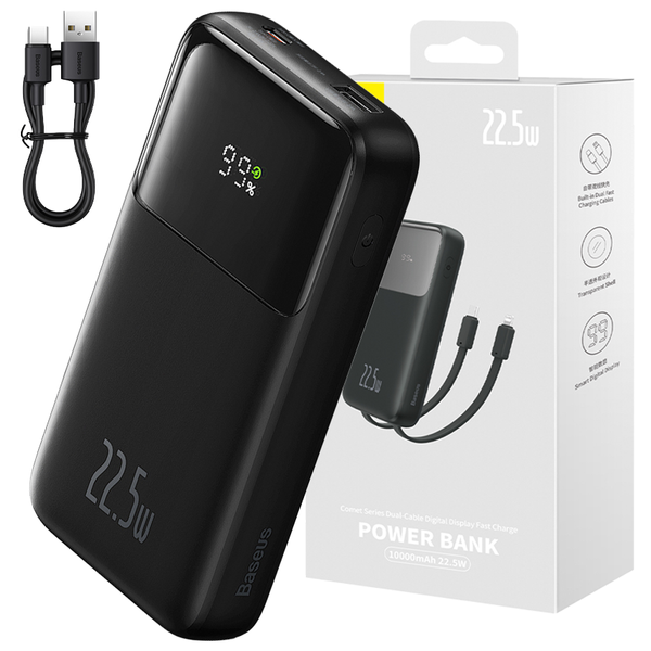 Baseus Comet Series | Power Bank z wbudowanymi kablami USB-C Lightning 10000mAh 22.5W PD QC