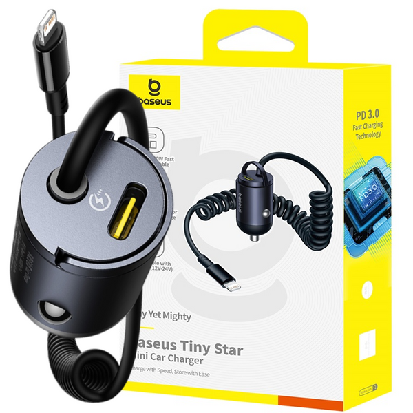 Baseus Tiny Star Mini Ładowarka Samochodowa (C+L Cable Included) 30W Cosmic Black