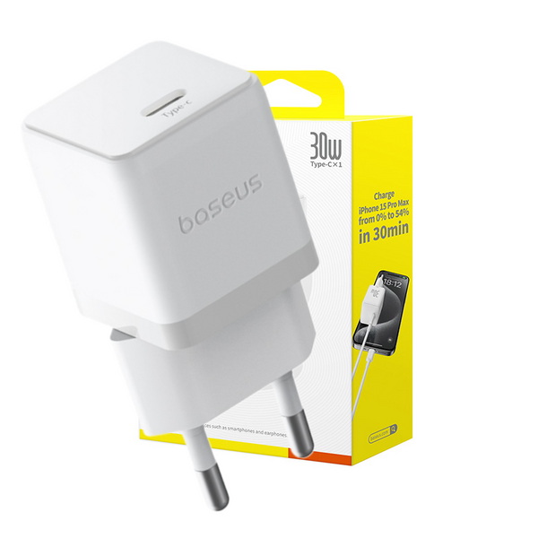 Baseus Palm Szybka Ładowarka Sieciowa 1C 30W EU Moon White