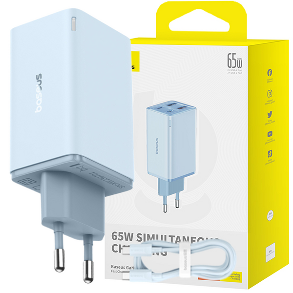OS-Baseus GaN6 Pro Szybka Ładowarka Sieciowa 2C+2U 65W EU Galaxy Blue
