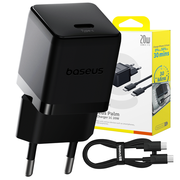 Baseus Palm Szybka Ładowarka Sieciowa 1C 20W EU Cluster Black