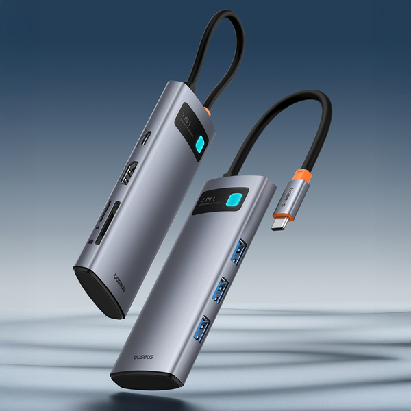Baseus Metal Gleam Series 7-Port | HUB Adapter Przejściówka 7w1 USB-C do HDMI, 3x USB3.0, SD, TF, PD 100W