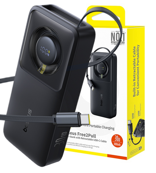 Baseus Free2Pull Power Bank with Retractable Cable 10000mAh 30W Cosmic Black