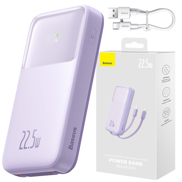 Baseus Comet Series | Power Bank z wbudowanymi kablami USB-C Lightning 10000mAh 22.5W PD QC