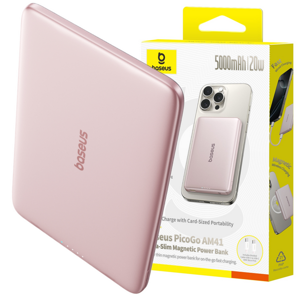 Baseus PicoGo AM41 Ultra-Slim Magnetic Power Bank 5000mAh 20W Nebula Pink