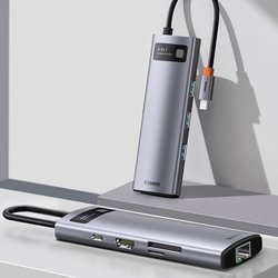 Baseus Metal Gleam Series 8-in-1 | Adapter HUB USB-C - HDMI 4K 3x USB3.0 USB-C RJ45 SD TF PD 100W