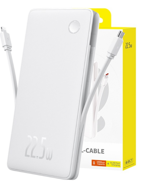 Baseus Airpow Lite Power Bank 10000mAh 22.5W Dual-Cable Moon White