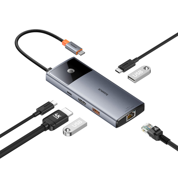 Baseus Metal Gleam II 6w1 | Adapter HUB 6w1 USB-C do HDMI, RJ45, Typ-C Data, 2x USB3.2, Typ-C 100W